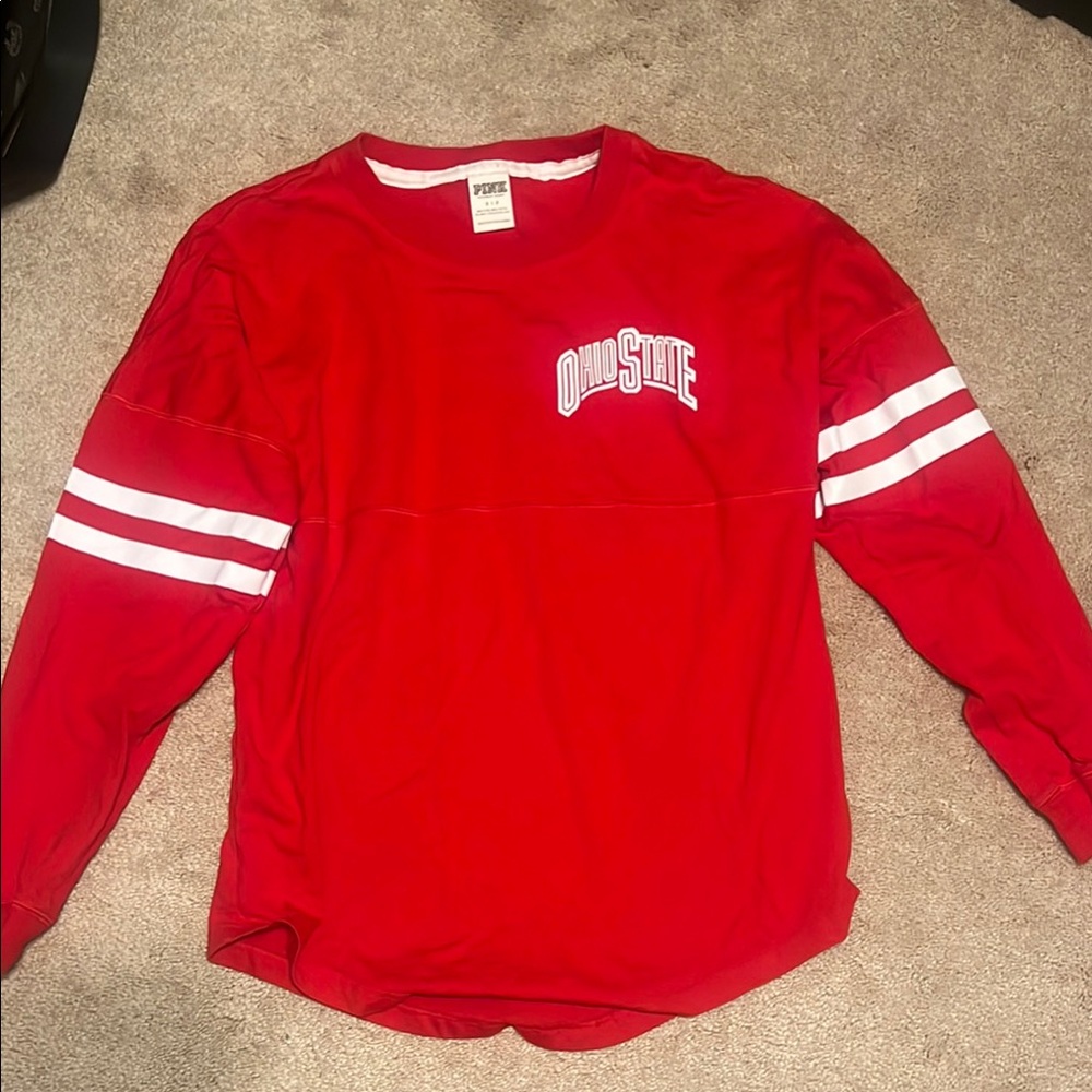 PINK Victoria's Secret Red and White Long Sleeve Tee
